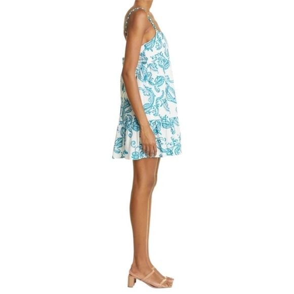 Alice + Olivia Khira Teal Embroidered White Summer Mini Dress Size 12 $465 - Picture 2 of 5
